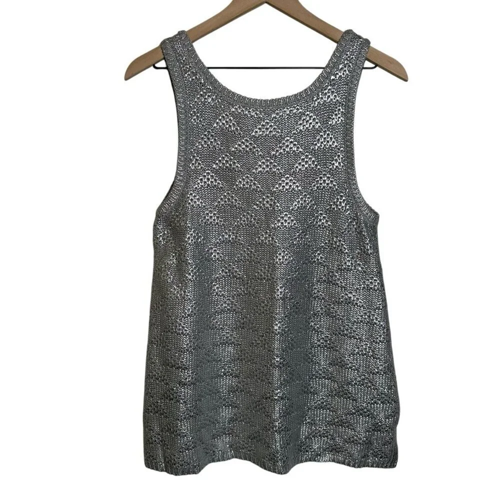 Moth Anthropologie Large Sana Sweater Knit Tank Top Silver Foiled Metallic Party - Picture 3 of 12